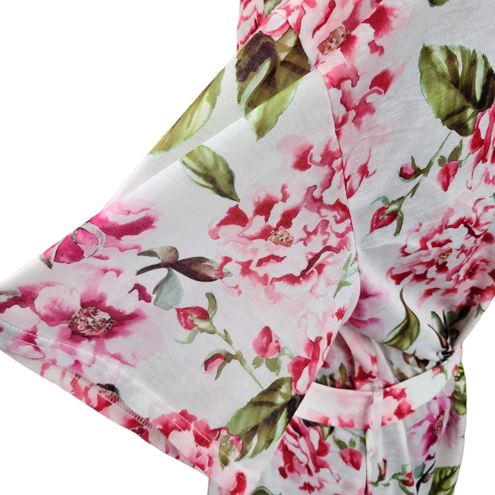 Show Me Your Mumu Robe One Size Pink White Floral “Brie Garden of Blooms” Kimono - Picture 8 of 14